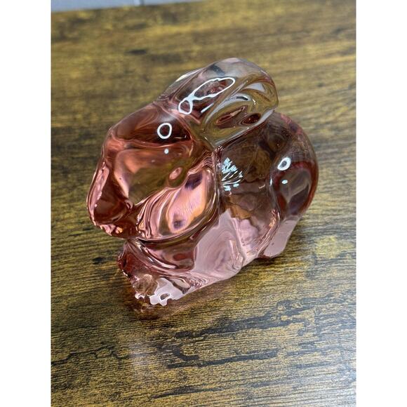 Hand Blown in Mold Pink Glass Bunny Rabbit Paperweight - Picture 4 of 5